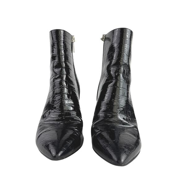 Marc Fisher Daith Black Croc Embossed Leather Pointed Toe Block Heels Boots 6 - Picture 2 of 8